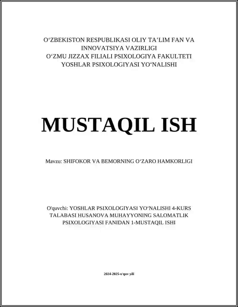 SHIFOKOR VA BEMORNING OʻZARO HAMKORLIGI
