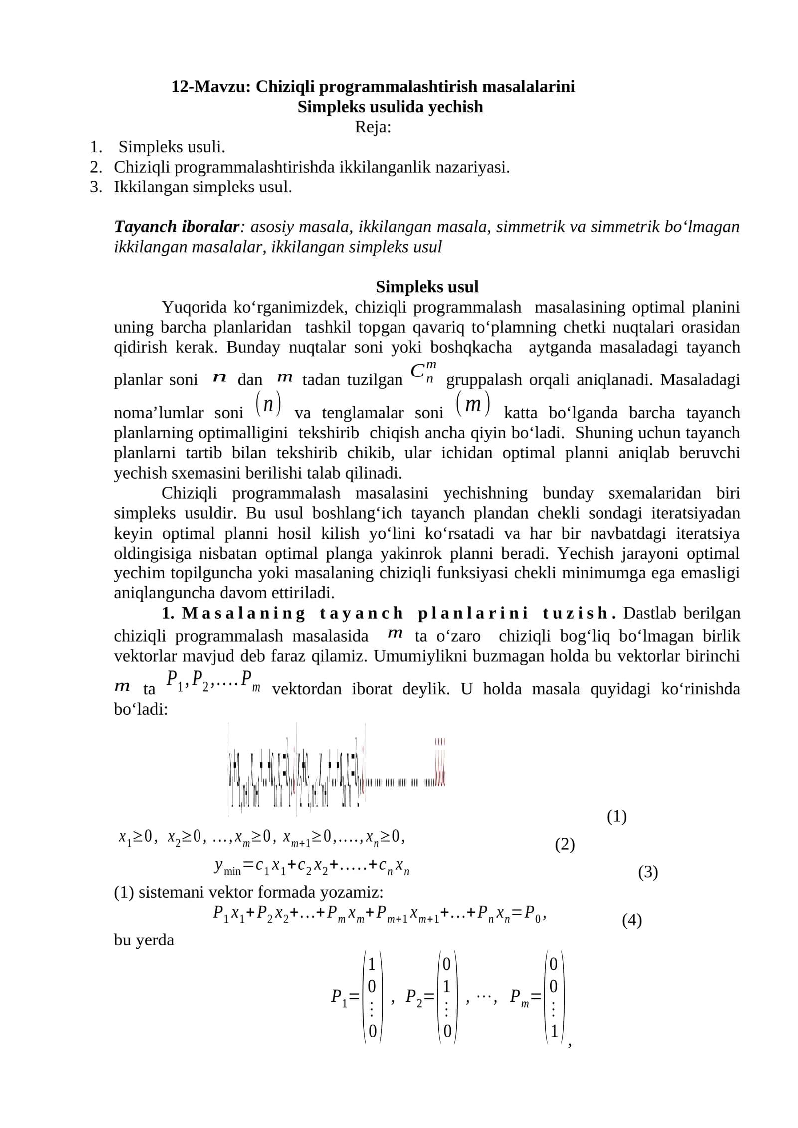 Chiziqli programmalashtirish masalalarini 1