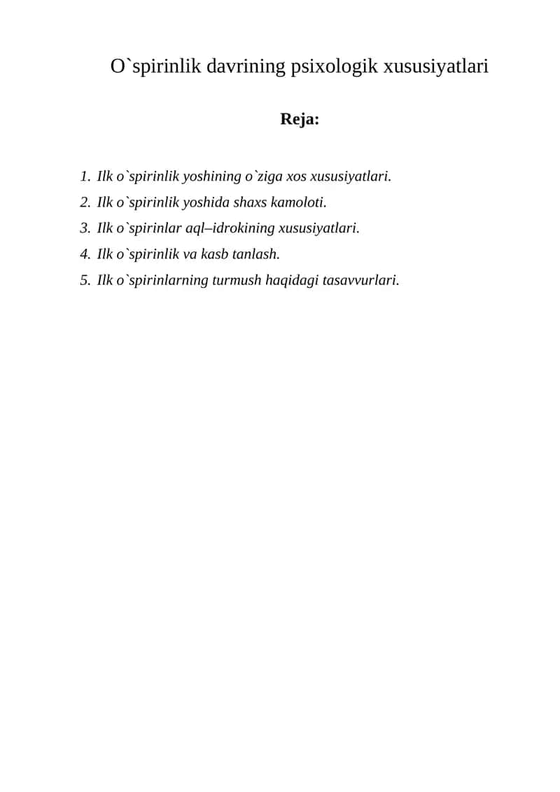 O`spirinlik davrining psixologik xususiyatlari 1