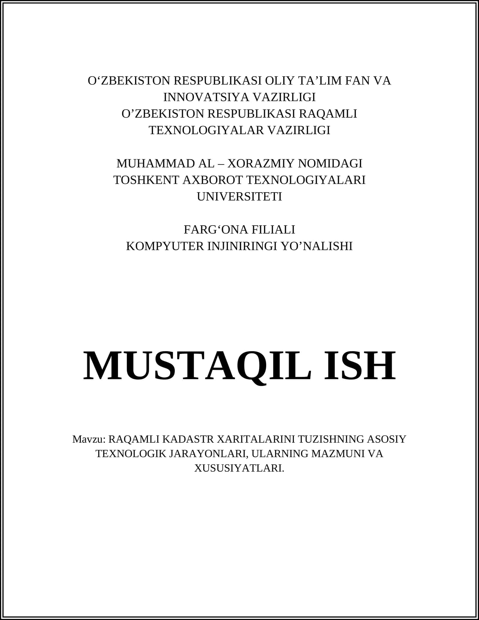 RAQAMLI KADA KOMPYUTER INJINIRINGI YO’NALISHI 1