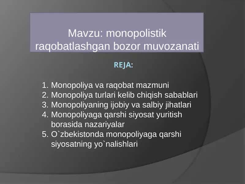 monopolistik raqobatlashgan bozor muvozanati 1