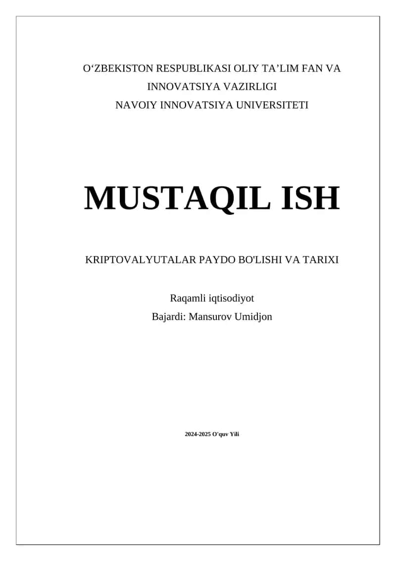 KRIPTOVALYUTALAR PAYDO BO'LISHI VA TARIXI 1