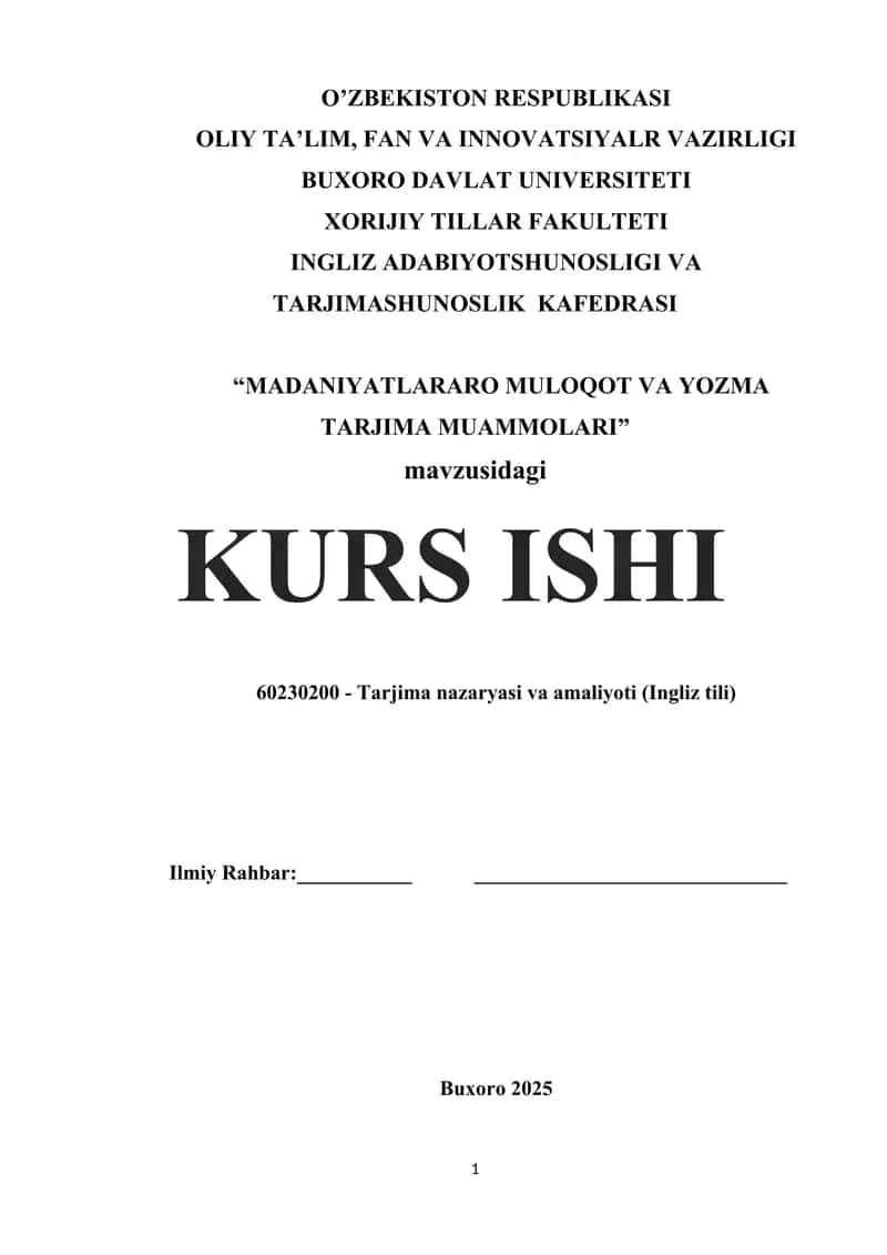 Madaniyatlararo muloqot va tarjima muammolari 1