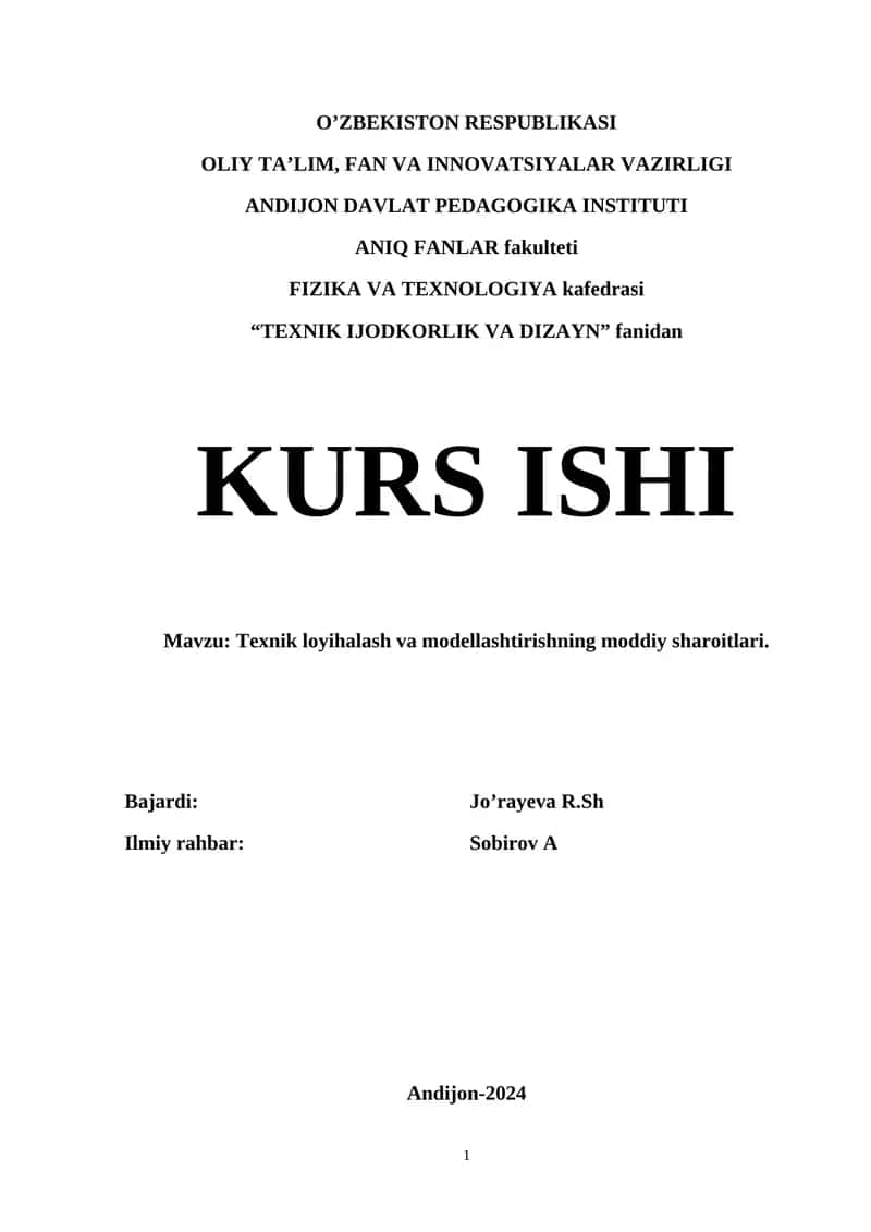 Texnik Ijodkorlik Va Dizayn Kurs Ishi 1