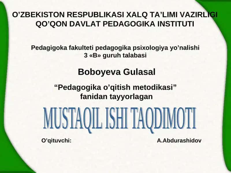 Pedagogika o’qitish metodikasi 1