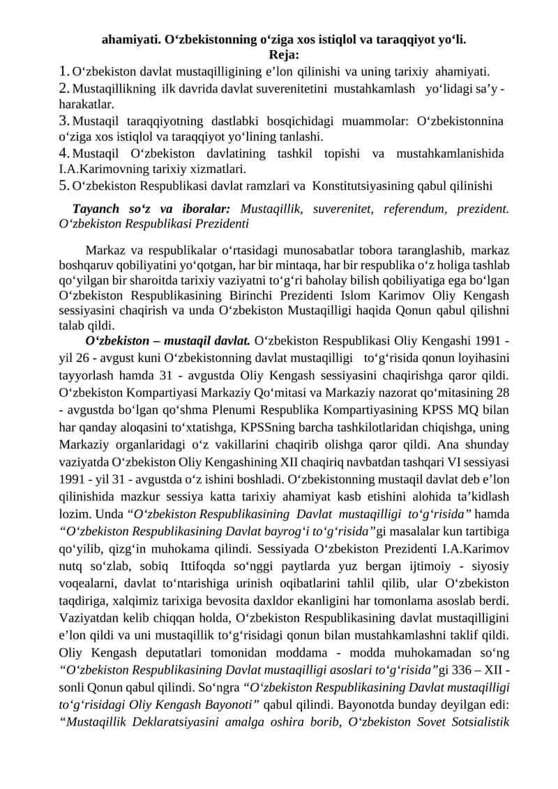 O‘zbekiston Mustaqilligi 1