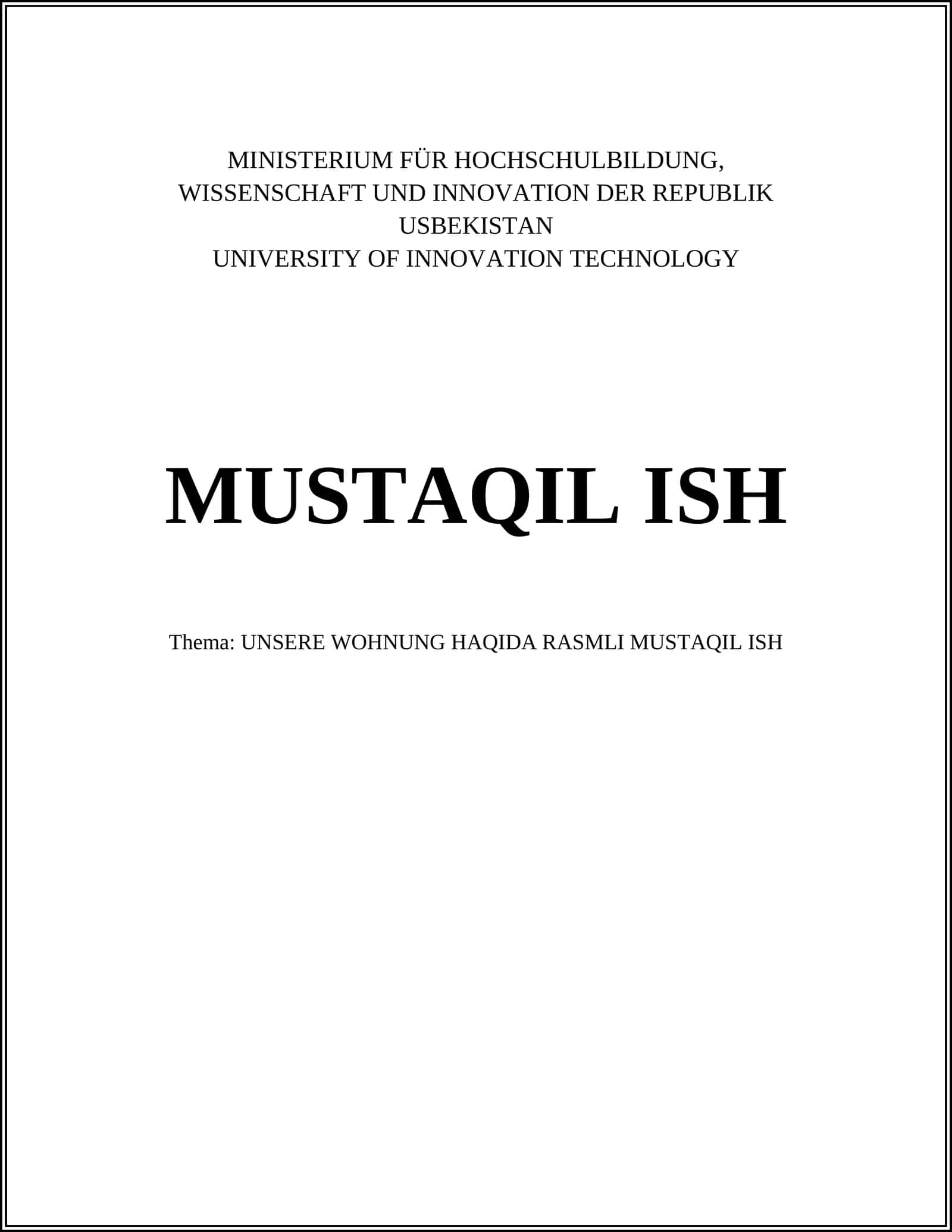 Thema: UNSERE WOHNUNG HAQIDA RASMLI MUSTAQIL ISH 1