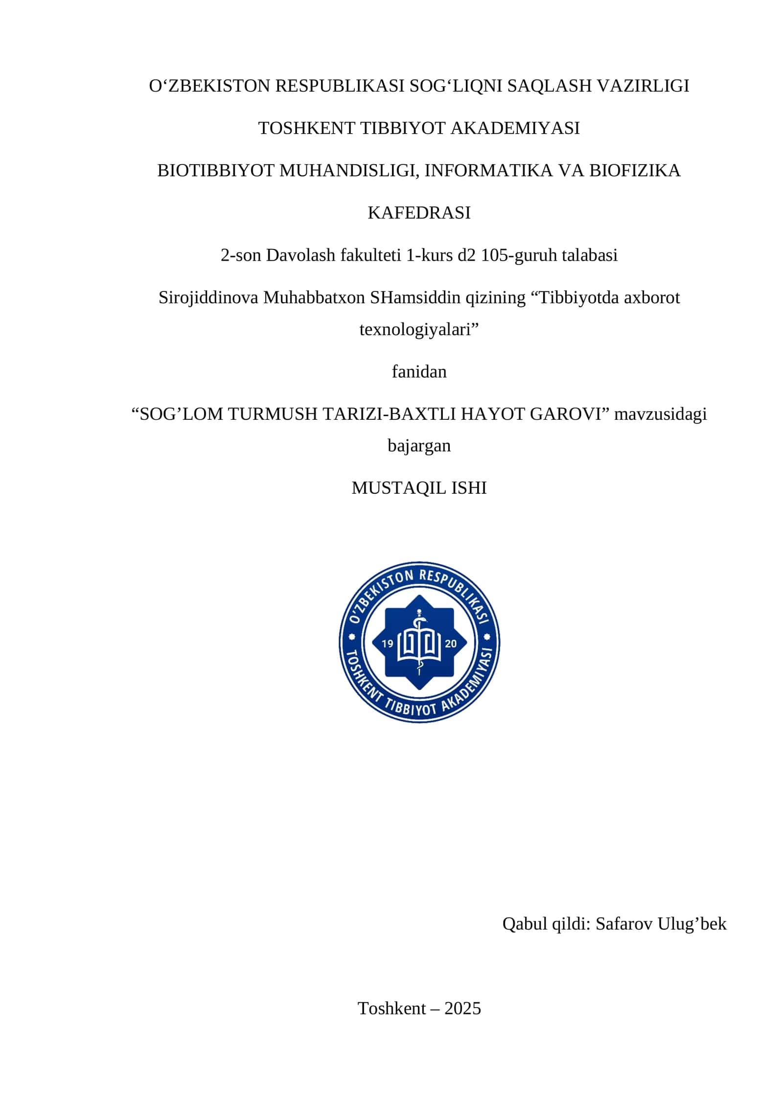SOG’LOM TURMUSH TARIZI-BAXTLI HAYOT GAROVI 1