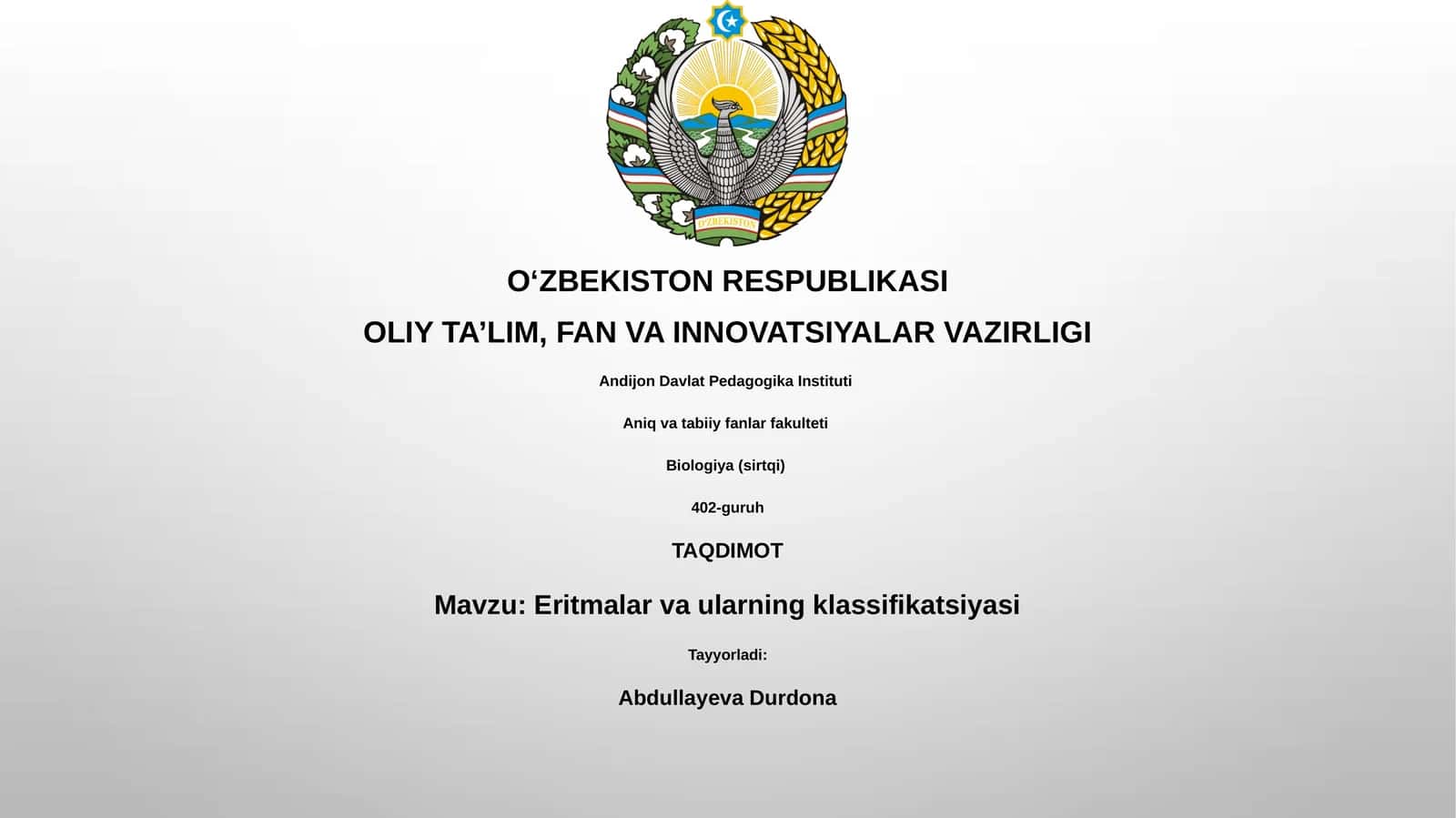 Eritmalar va ularning klassifikatsiyasi 1