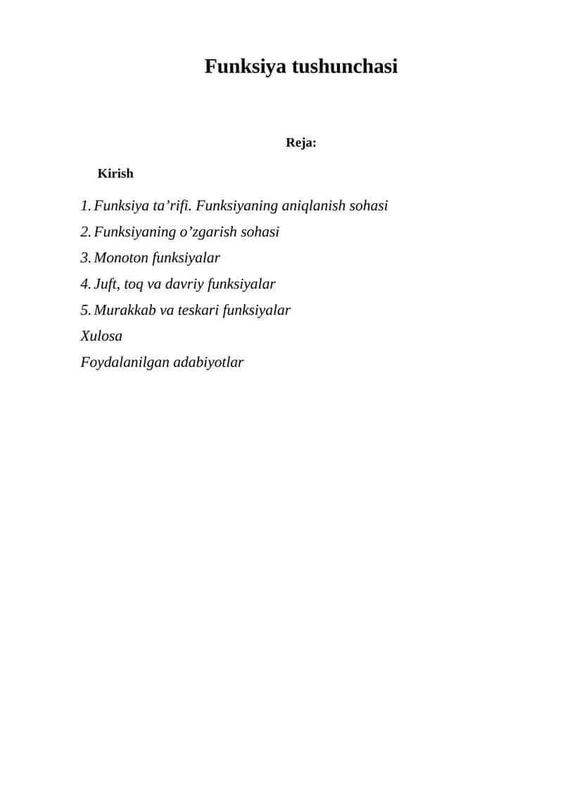 Funksiya tushunchasi 1