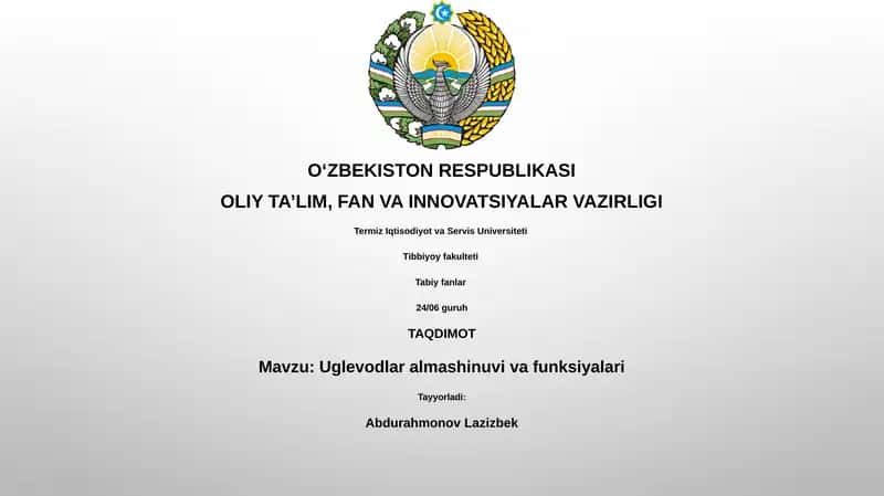 Uglevodlar almashinuvi va funksiyalari 1