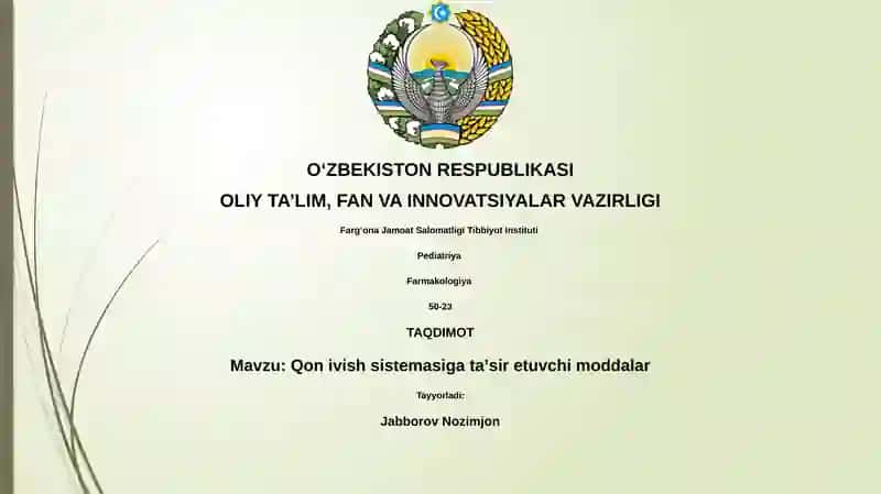 Qon ivish sistemasiga ta'sir etuvchi moddalar