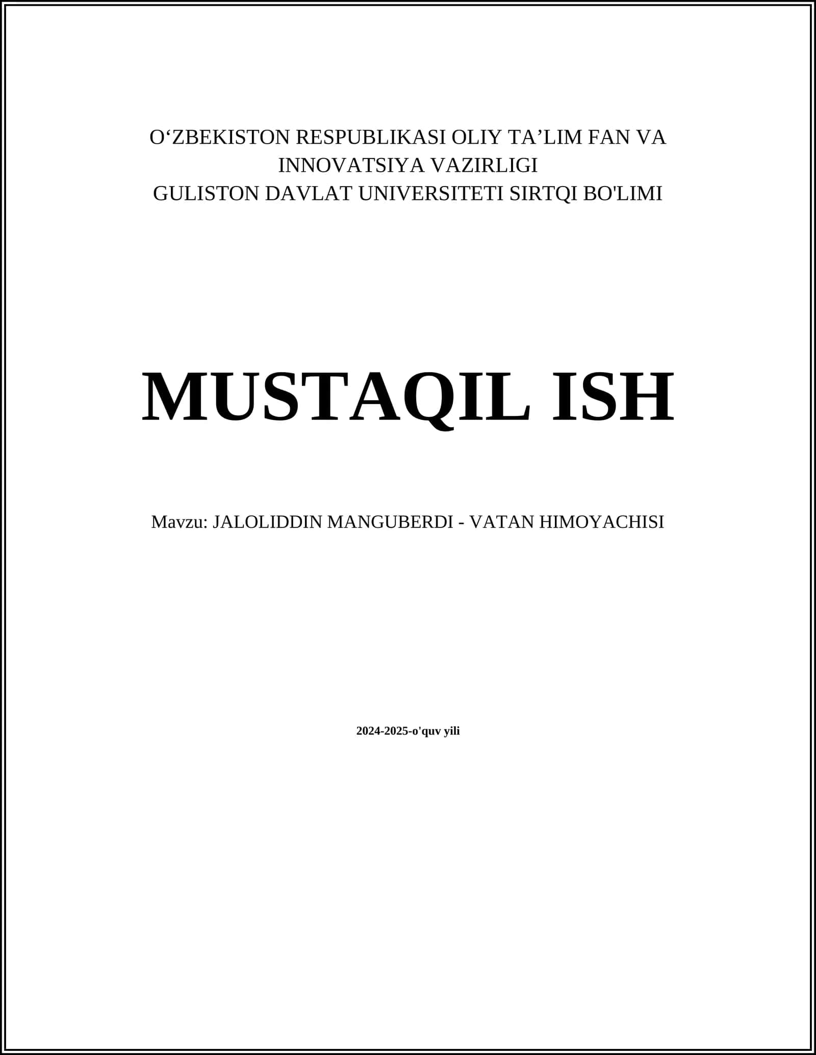 JALOLIDDIN MANGUBERDI - VATAN HIMOYACHISI 1