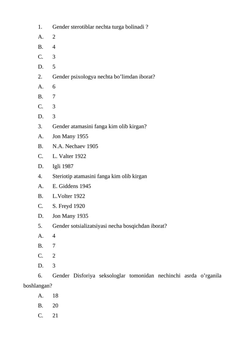 Gender Psychology Test 1