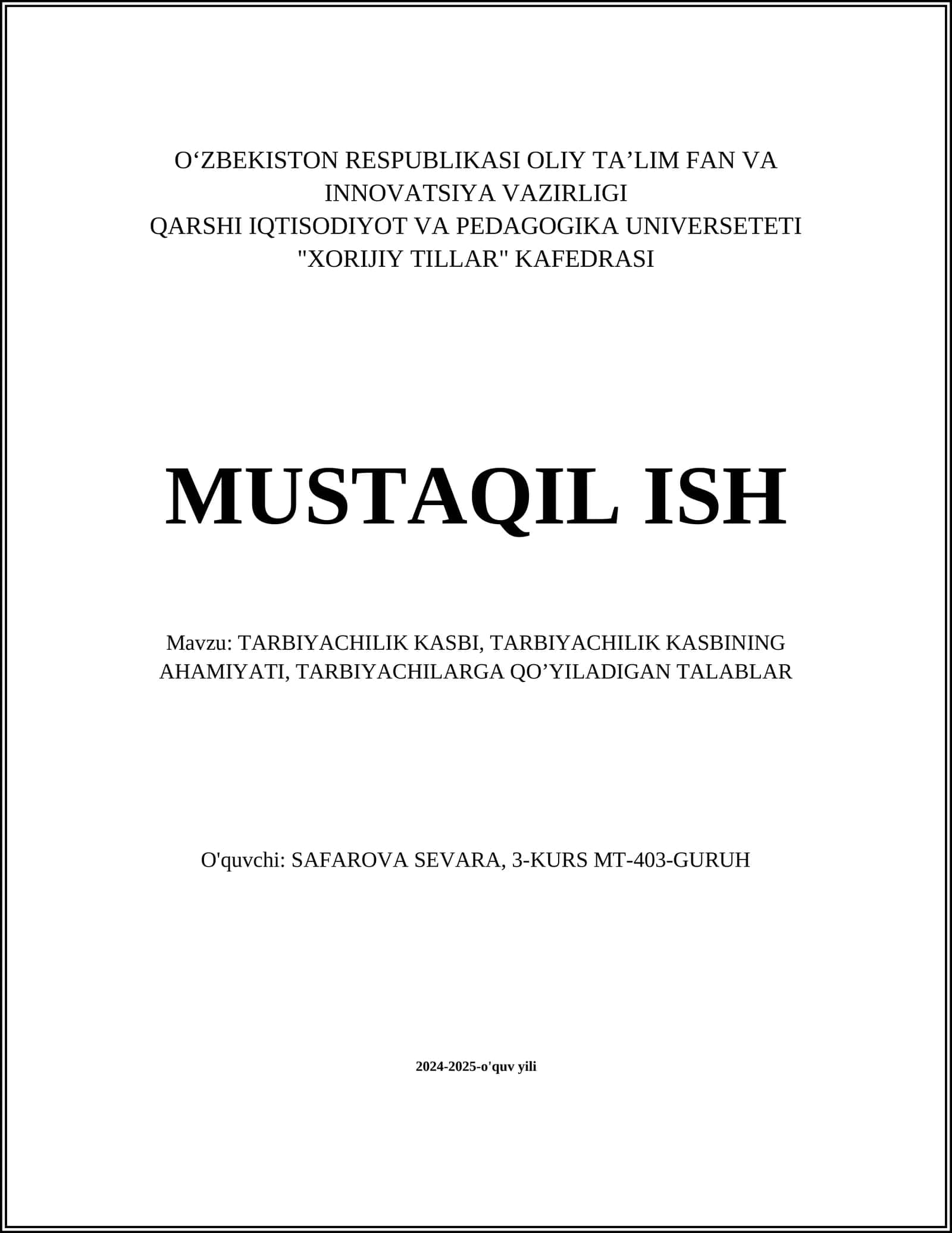 TARBIYACHILIK KASBINING MOHIYATI 1
