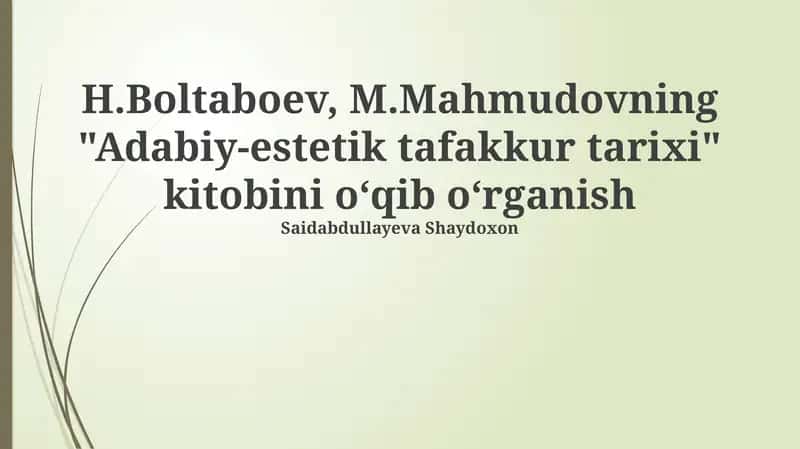 Adabiy-estetik tafakkur tarixi kitobi 1