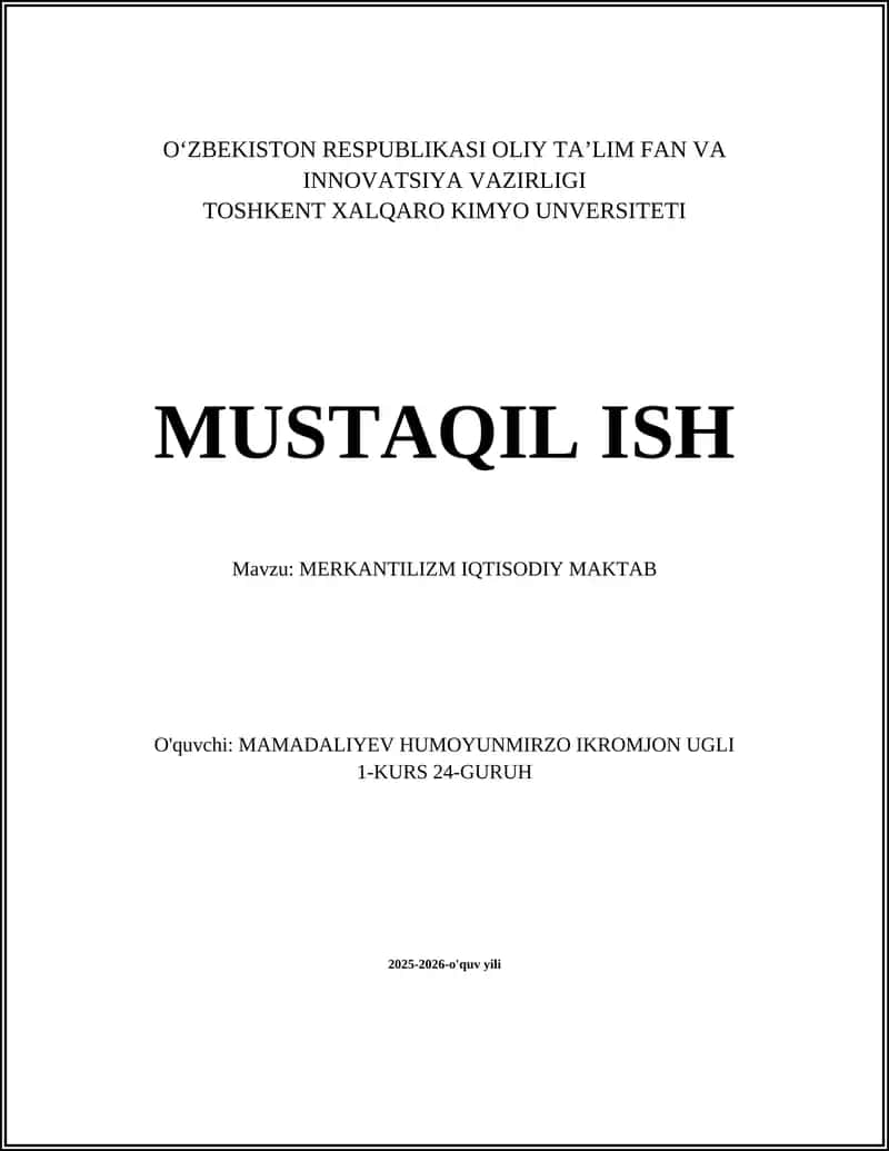 MERKANTILIZM IQTISODIY MAKTAB 1