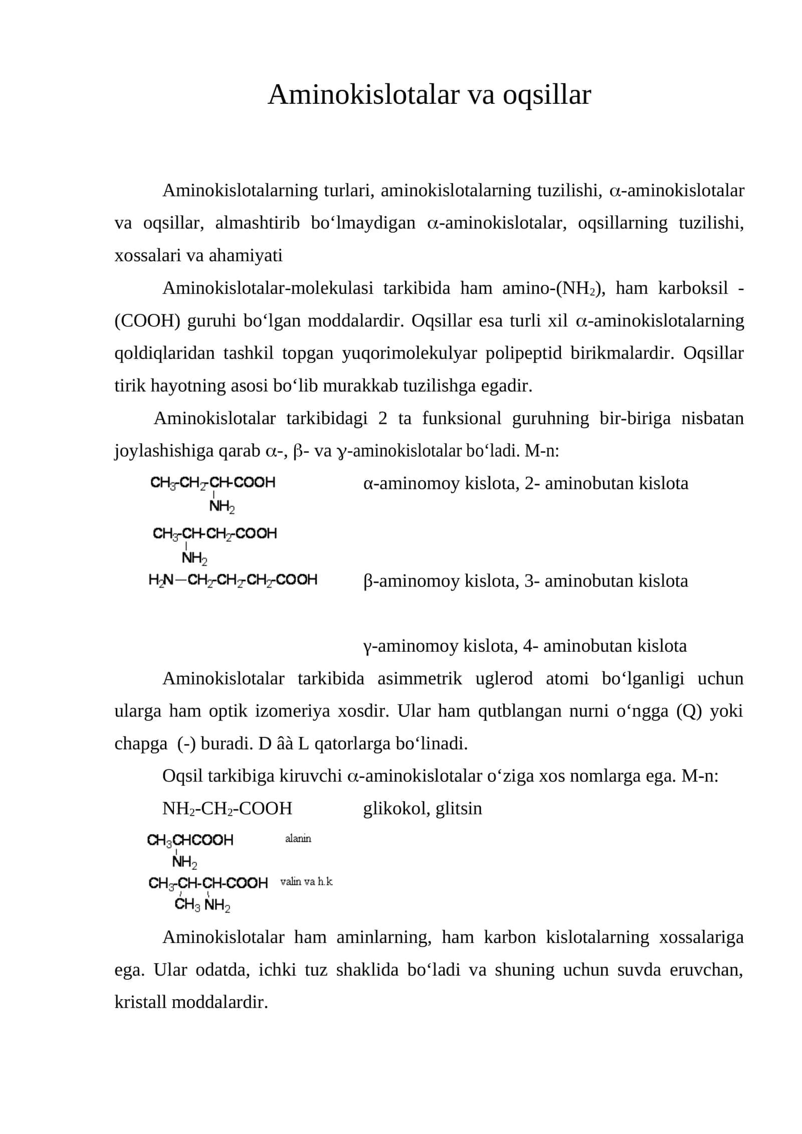 Aminokislotalar va oqsillar 1