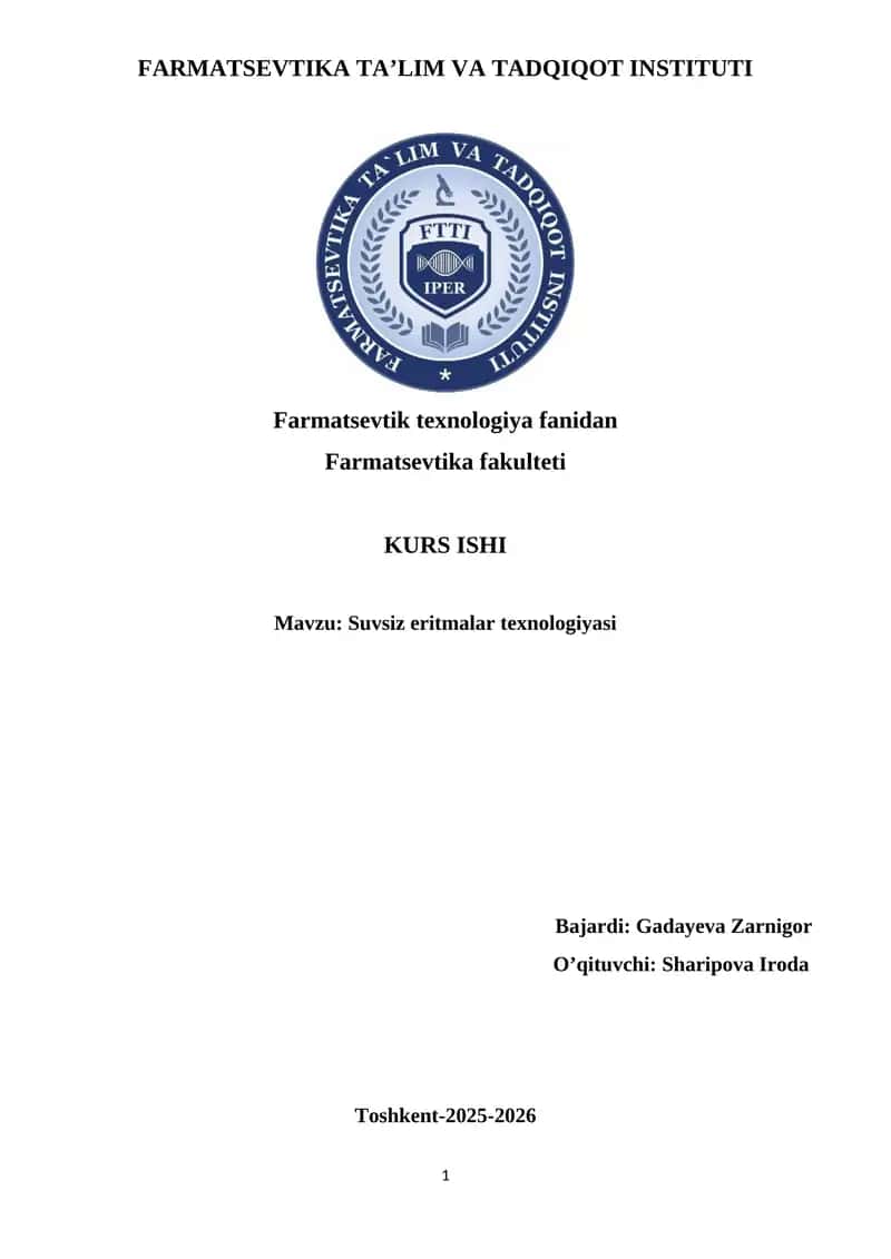 Suvsiz eritmalar texnologiyasi 1