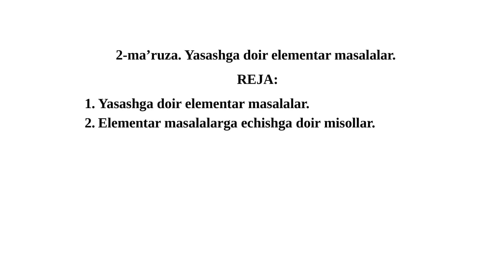 Yasashga doir elementar masalalar 1