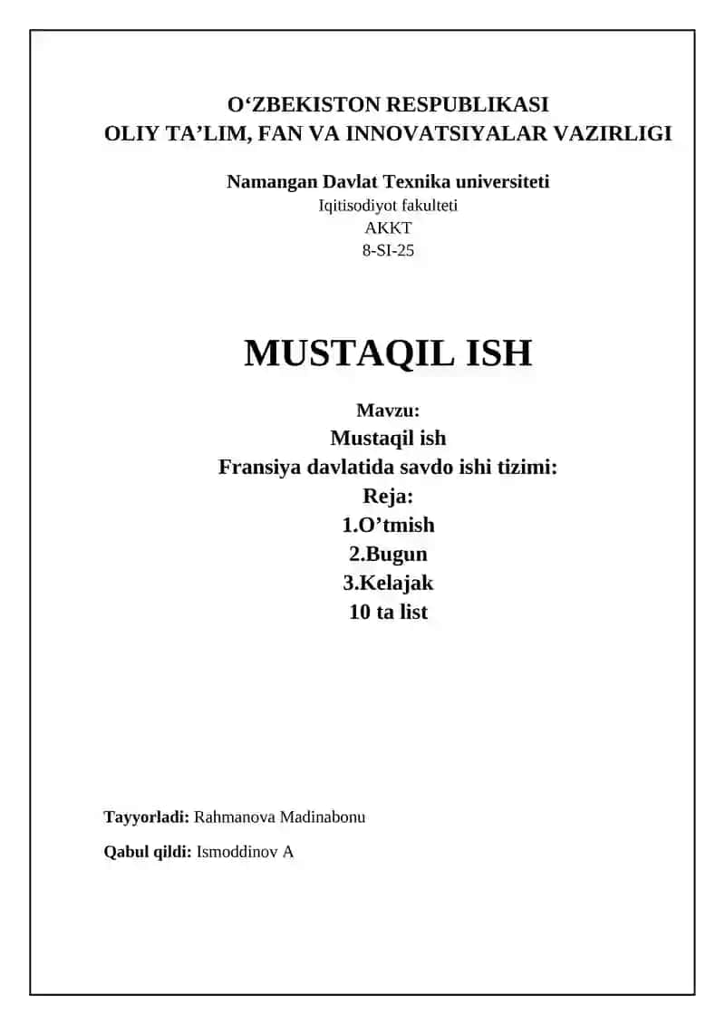 Fransiya davlatida savdo ishi tizimi