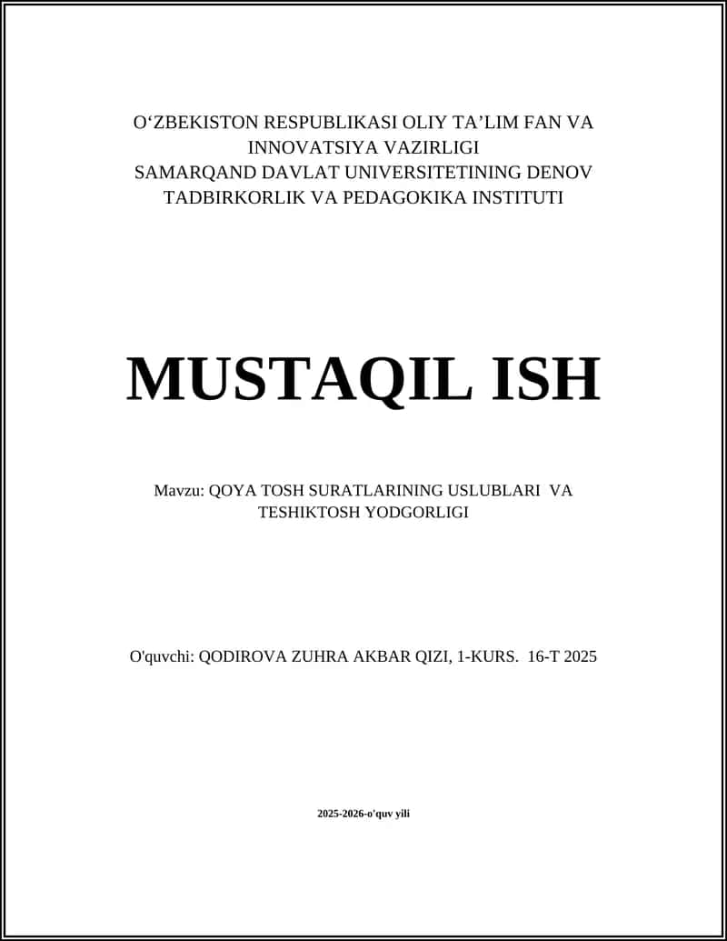 QOYA TOSH SURATLARINING USLUBLARI VA TESHIKTOSH YODGORLIGI 1