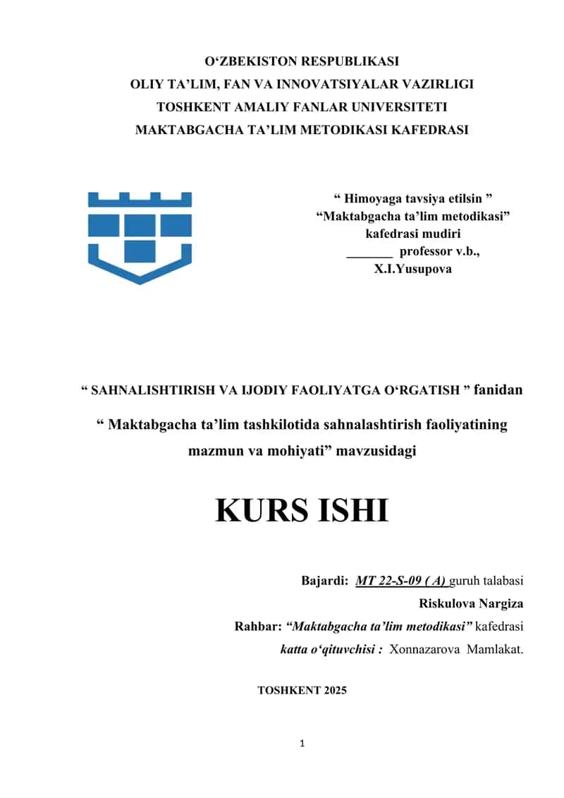 Maktabgacha taʼlim tashkilotida sahnalashtirish faoliyatining mazmun va mohiyati 1