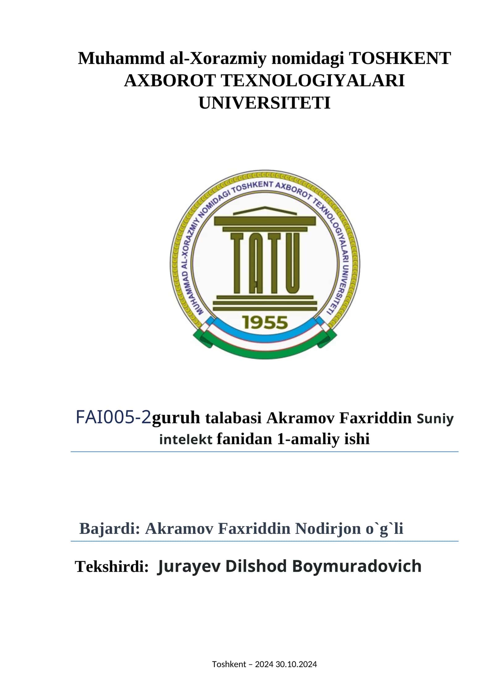 Chiziqli regressiya masalalarini yechish algoritmi va dasturini ishlab chiqish 1
