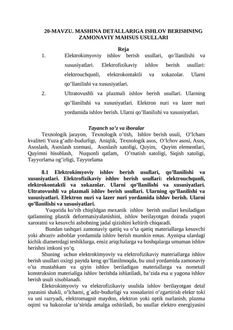 MASHINA DETALLARIGA ISHLOV BERISHNING ZAMONAVIY MAHSUS USULLARI