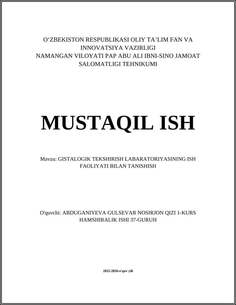 GISTALOGIK TEKSHIRISH LABORATORIYASI 1