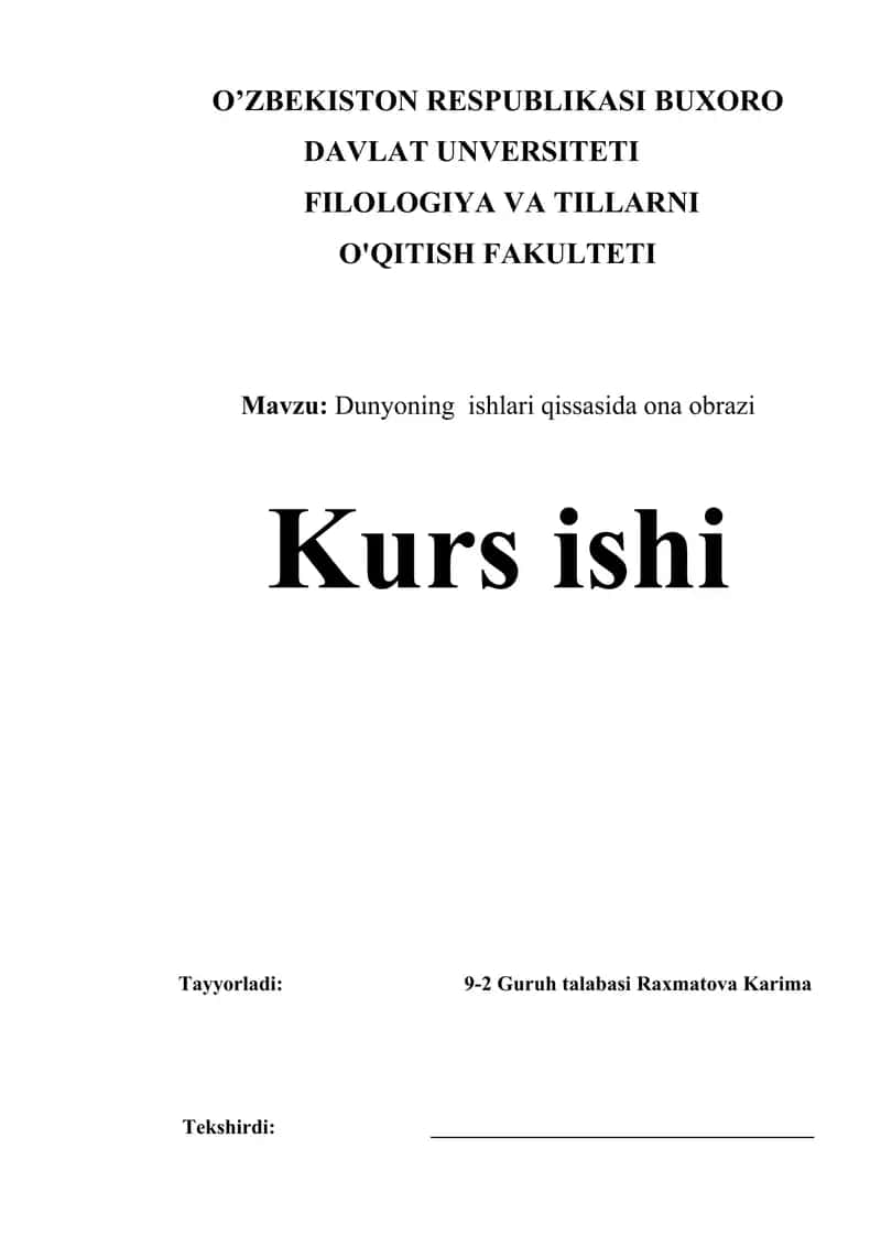 Dunyoning  ishlari qissasida ona obrazi 1