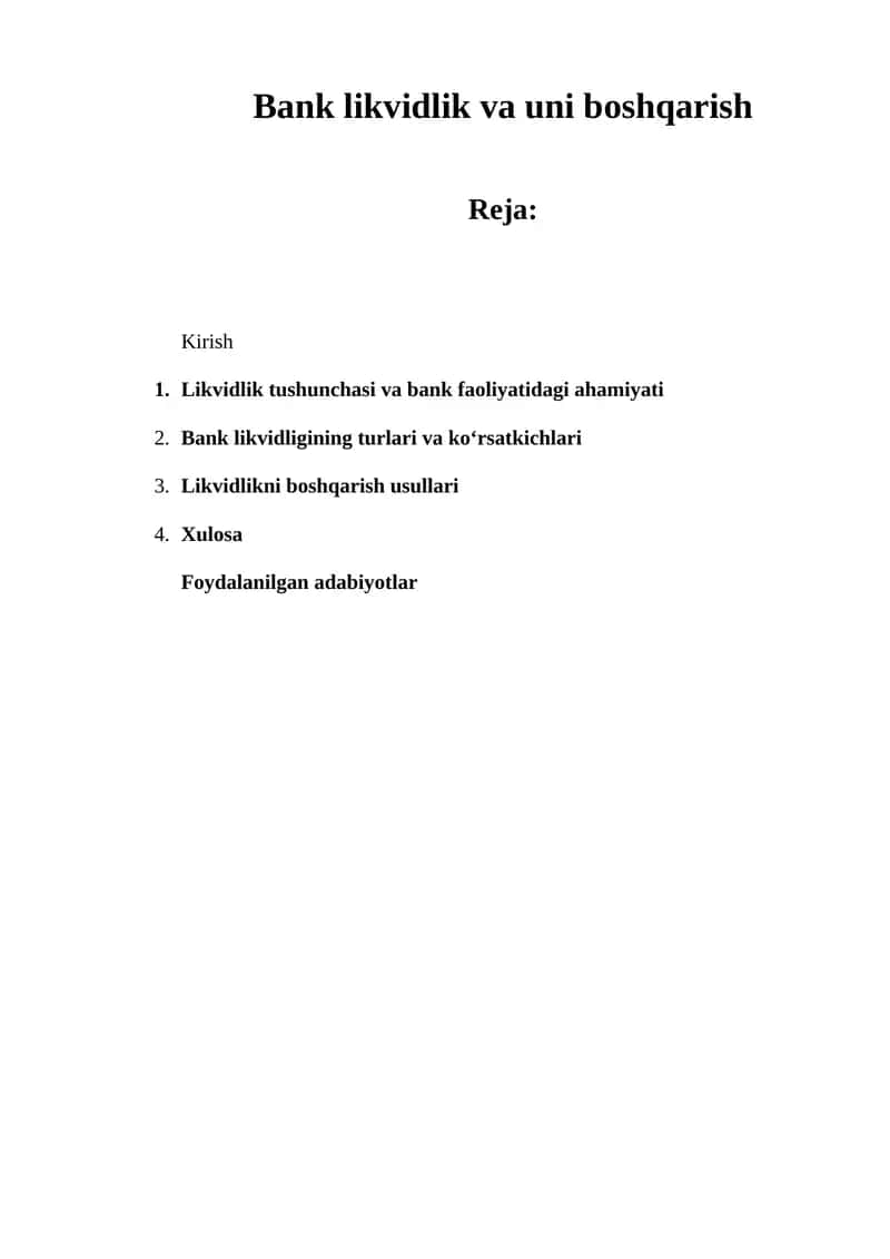 Bank likvidlik va uni boshqarish 1