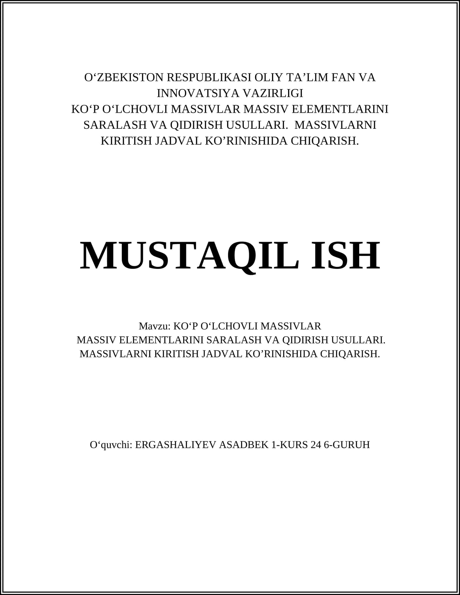 KOʻP OʻLCHOVLI MASSIVLAR 1