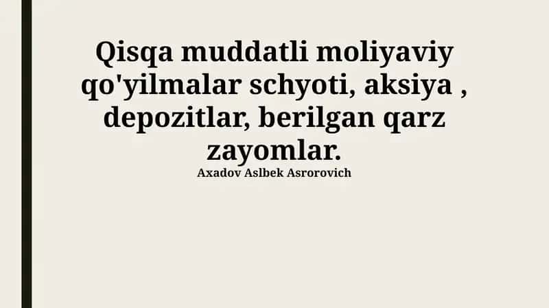 Qisqa muddatli moliyaviy investitsiyalar: Aktsiyalar 1