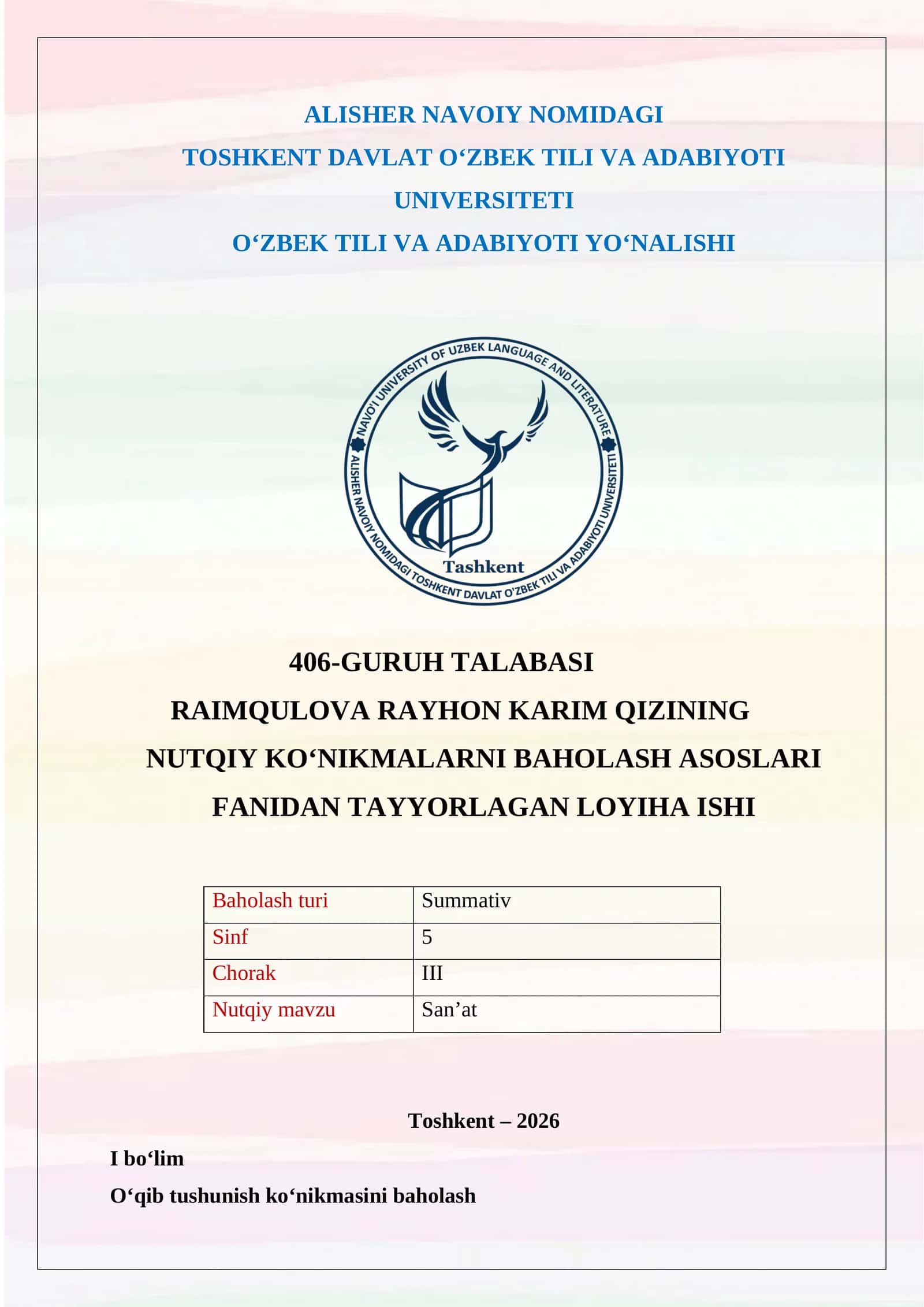 NUTQIY KO‘NIKMALARNI BAHOLASH ASOSLARI 1