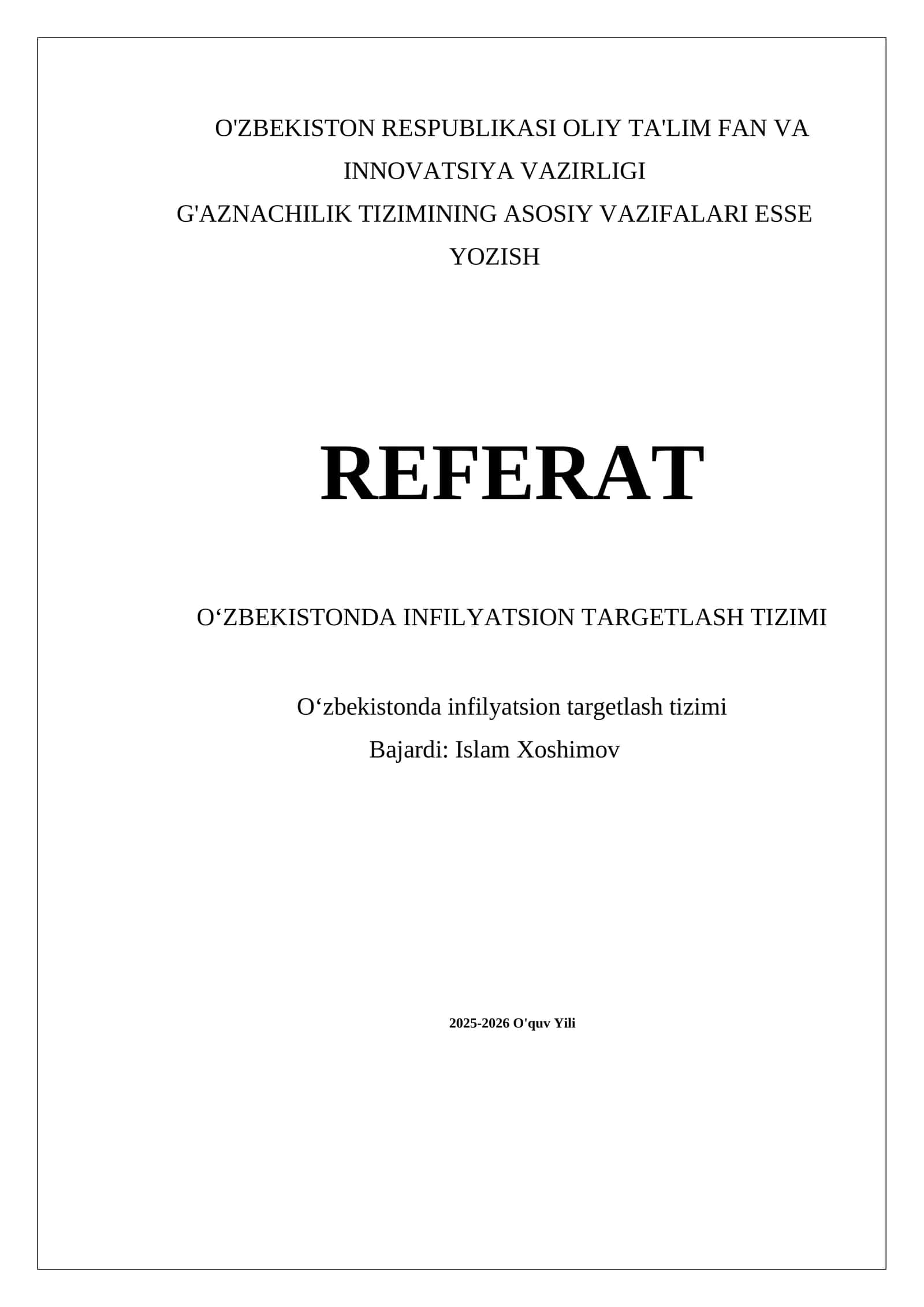 Oʻzbekistonda infilyatsion targetlash tizimi 1