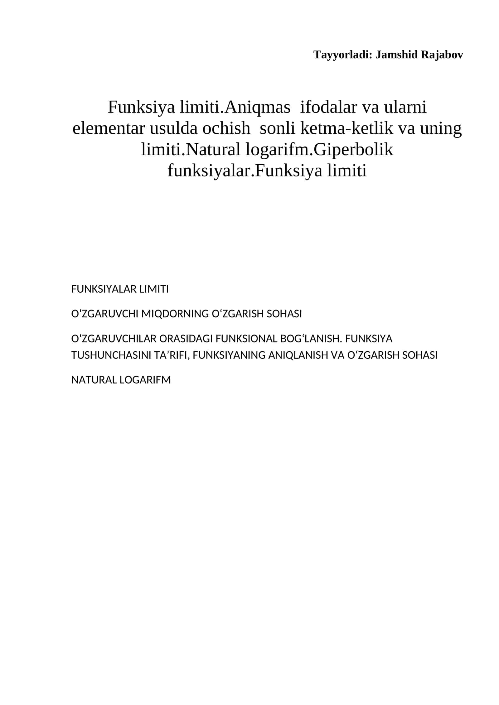 FUNKSIYALAR LIMITI 1