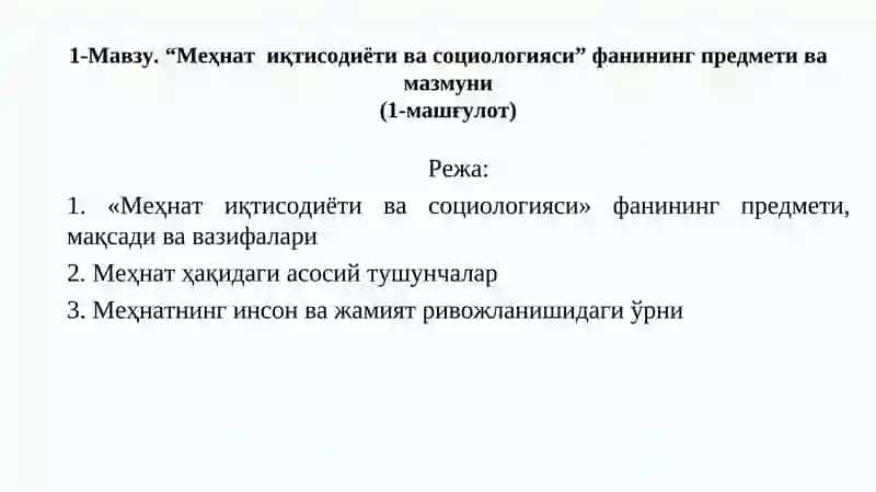 Меҳнат иқтисодиёти ва социологияси