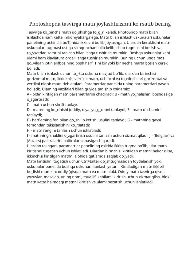 Photoshopda Matn Bilan Ishlash 1