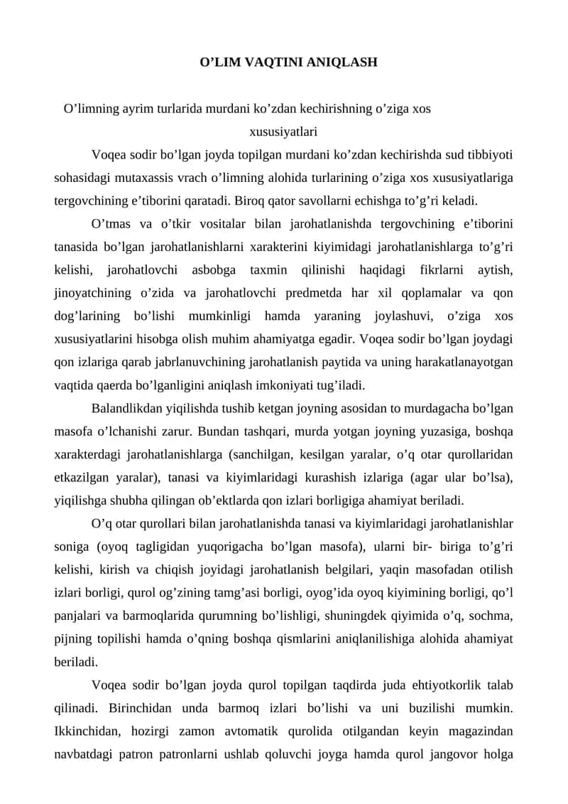 O'lim Vaqtini Aniqlash 1