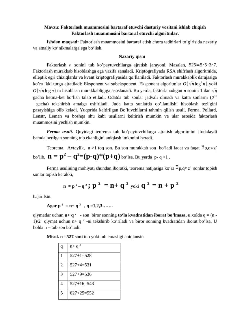 Faktorlash muammosini bartaraf etuvchi dasturiy vosita 1