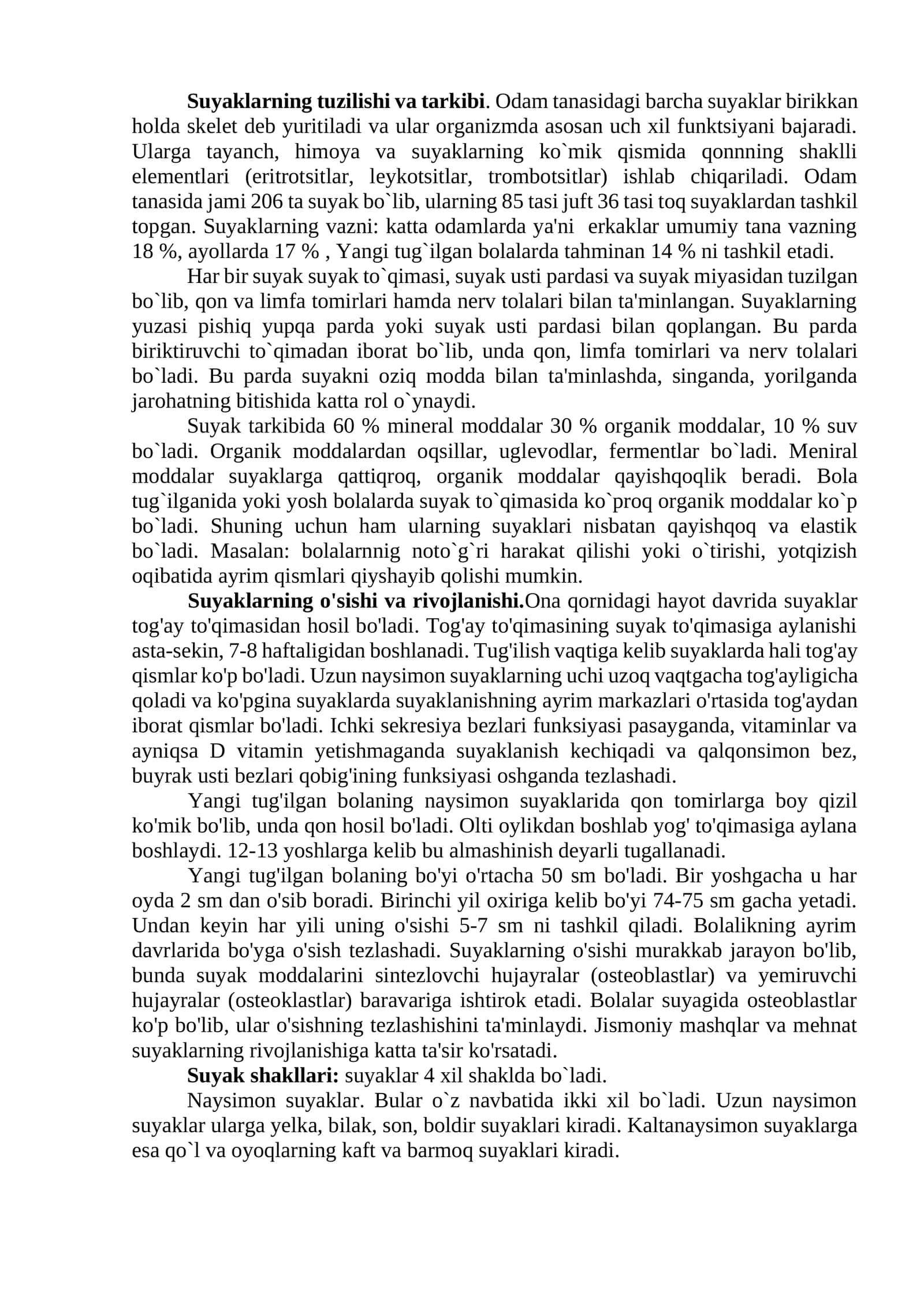 Suyaklarning tuzilishi va tarkibi 1