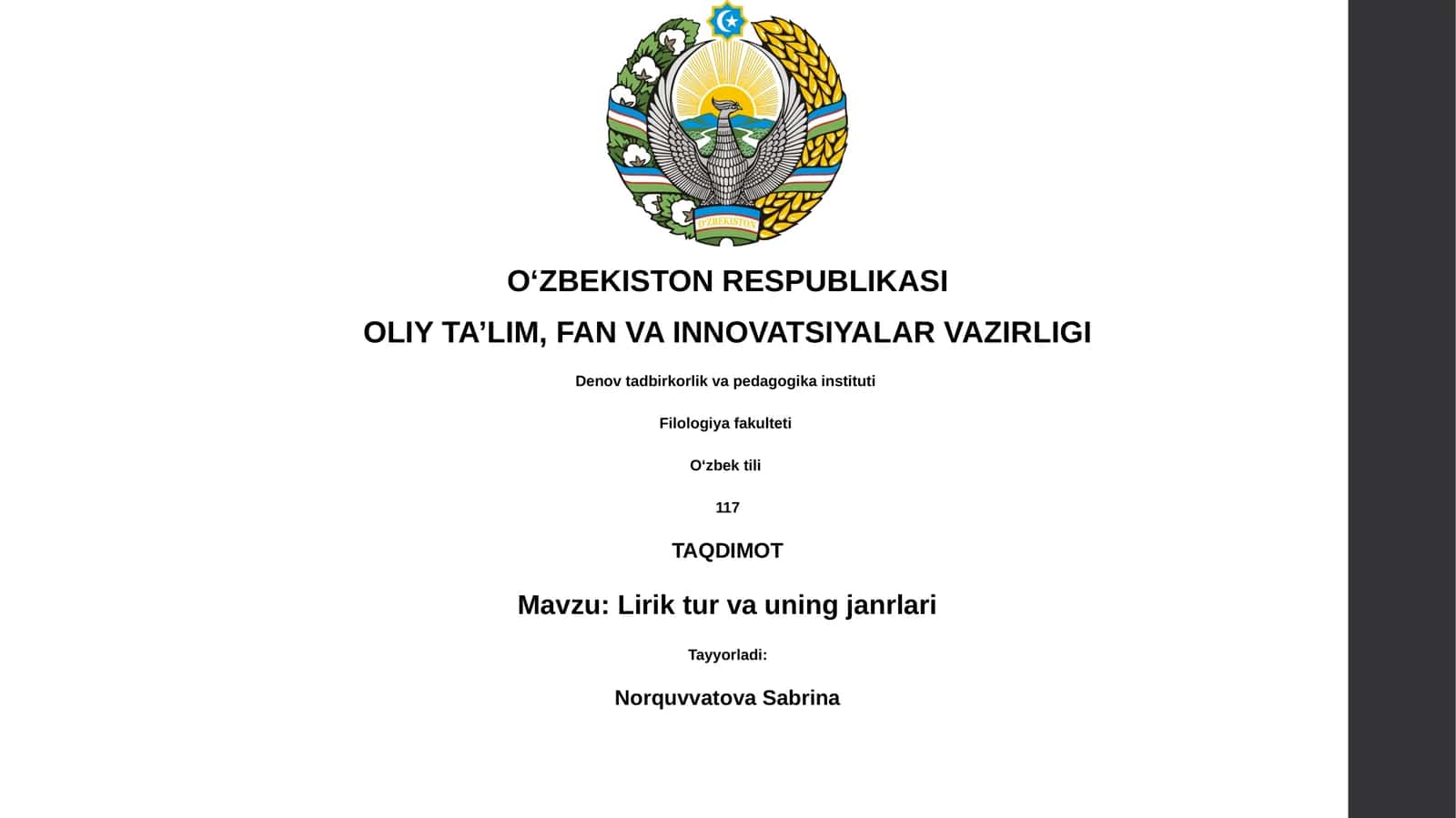 Lirik tur va uning janrlari 1