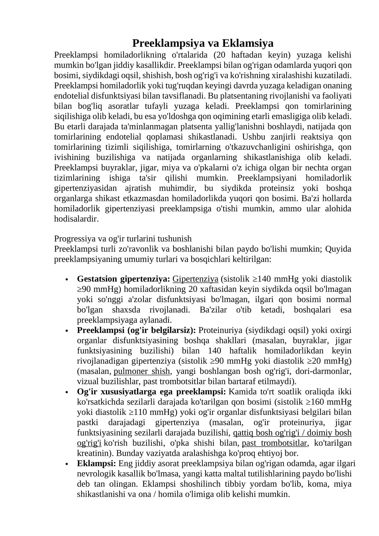 Preeklampsiya va Eklamsiya 1