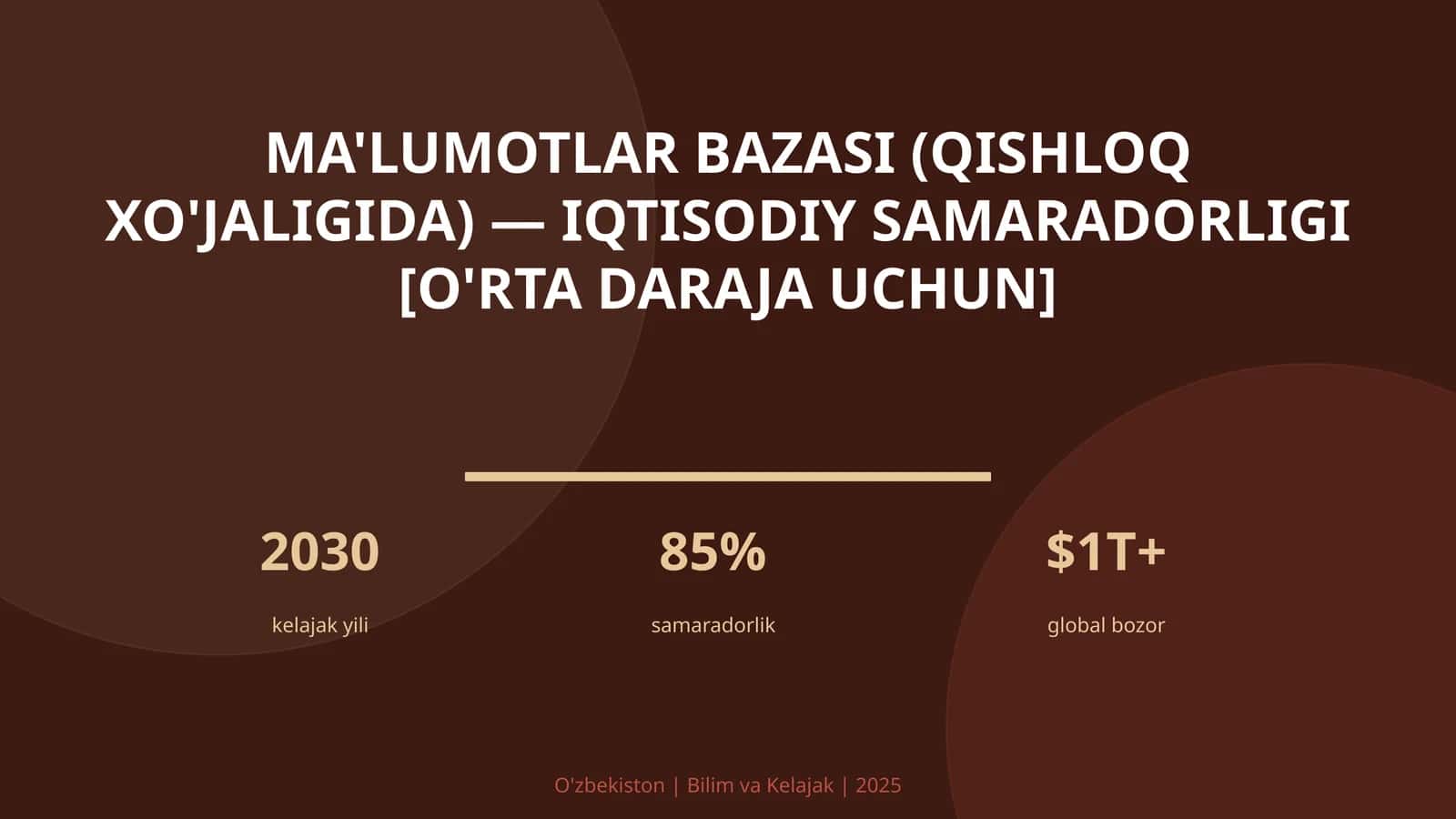 Ma'lumotlar bazasi (qishloq xo'jaligida) — iqtisodiy samaradorligi [o'rta daraja uchun] 1