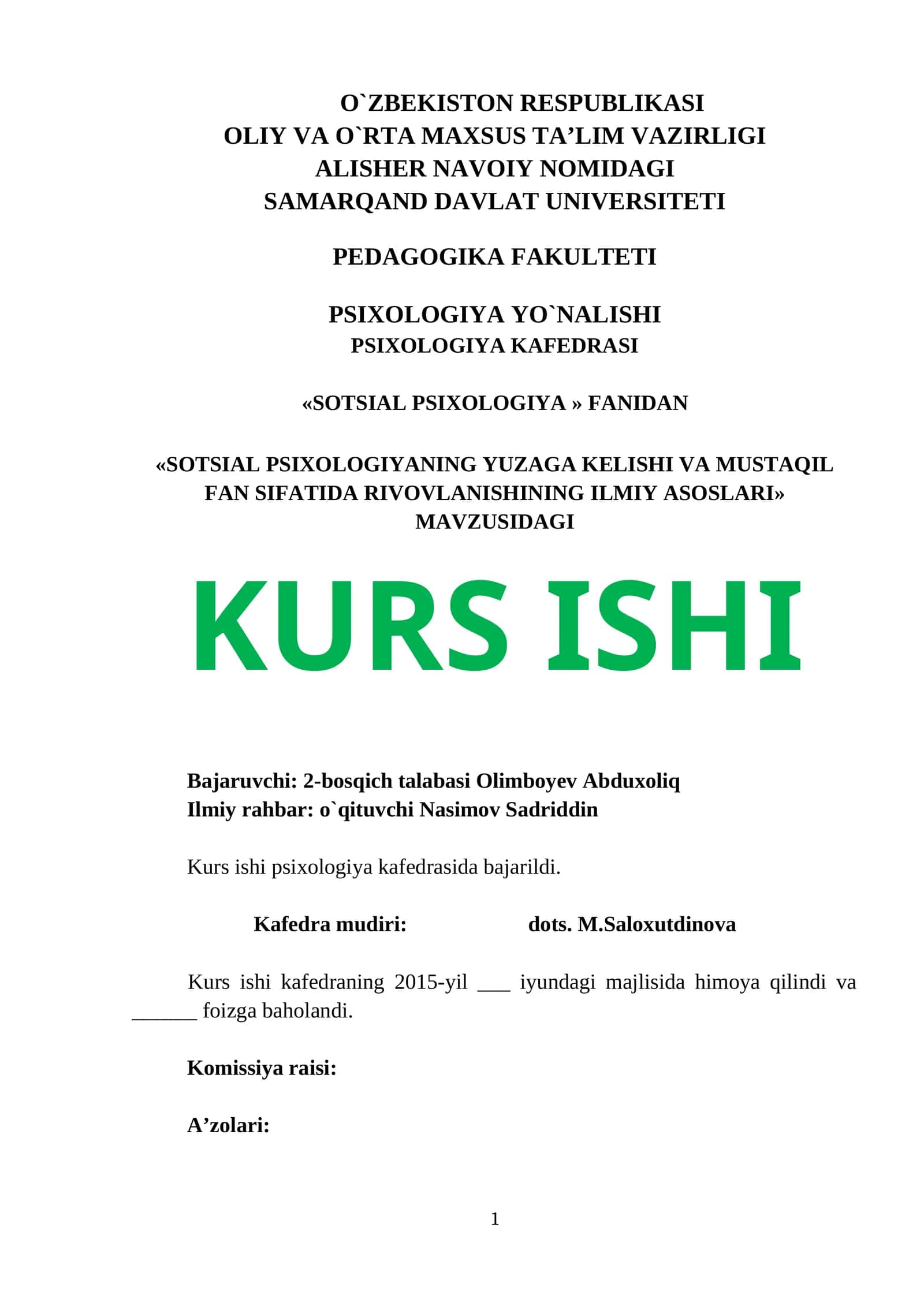 SOTSIAL PSIXOLOGIYANING YUZAGA KELISHI VA MUSTAQIL FAN SIFATIDA RIVOVLANISHINING ILMIY ASOSLARI 1