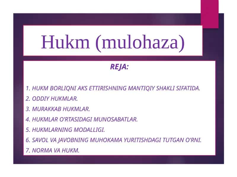 Hukm(mulohaza) 1