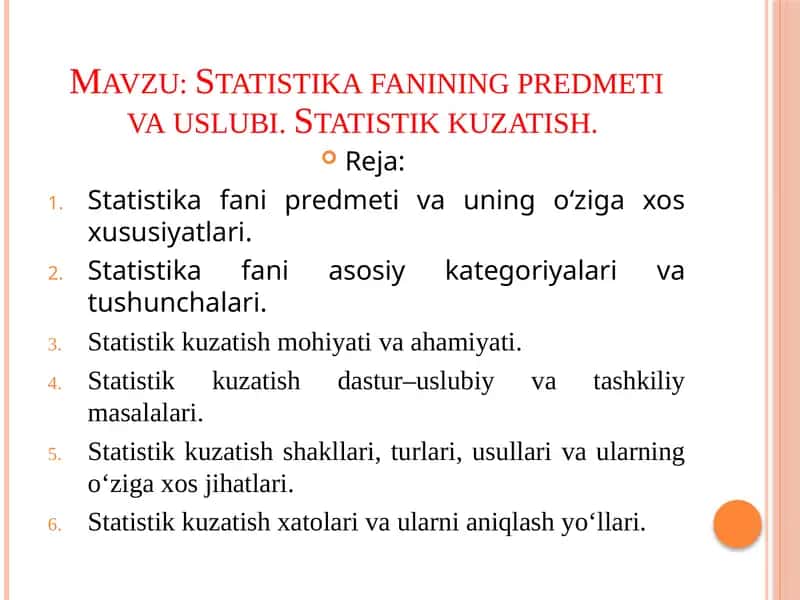 Statistikafanining predmeti va uslubi 1