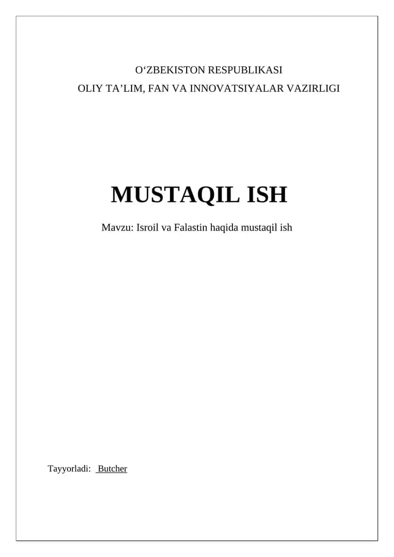 Isroil va Falastin boʻyicha mustaqil ish 1