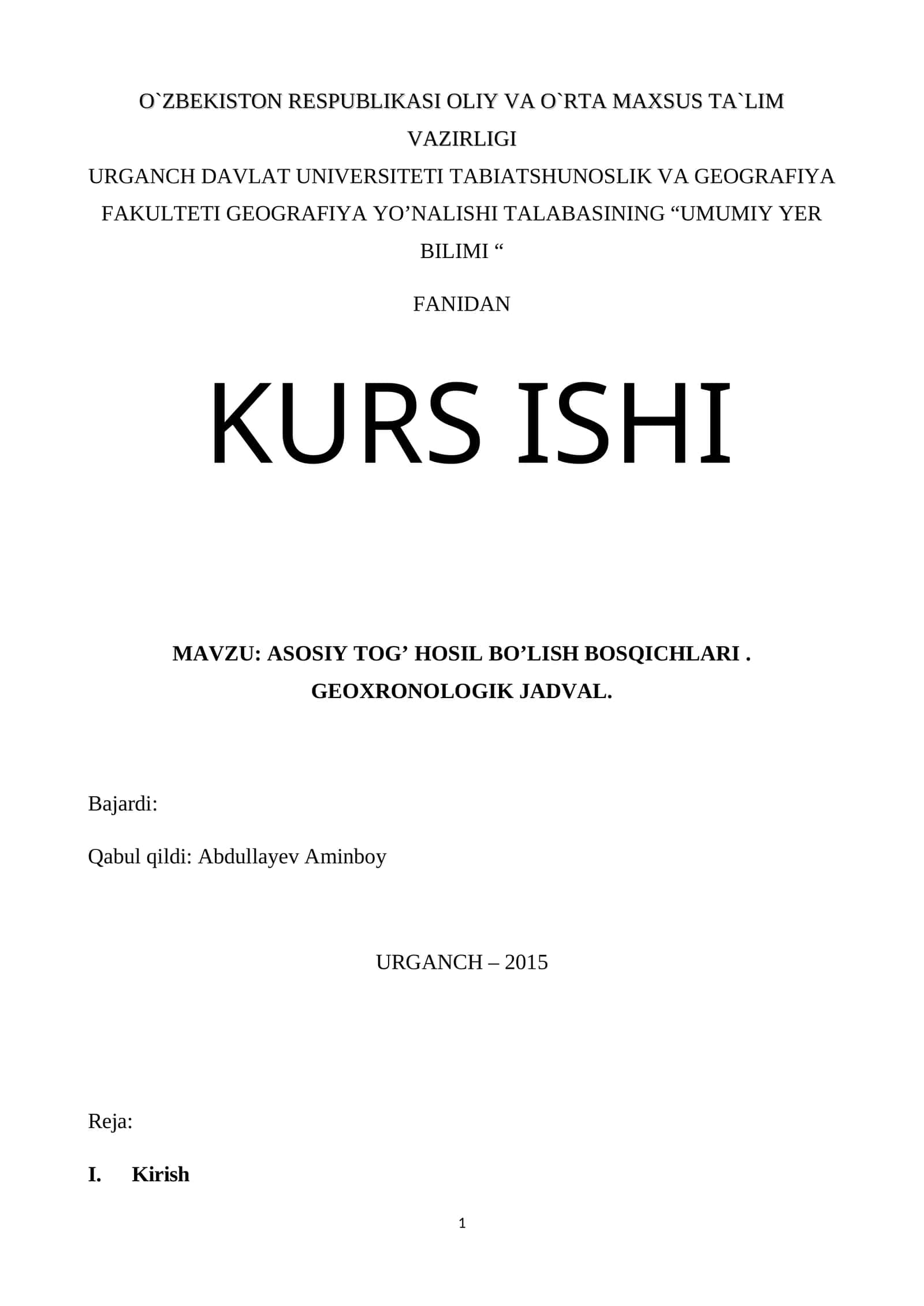 Umumiy yer bilimi fanidan kurs ishi 1